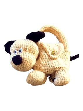 HAND CRAFTED Crocheted Amigurumi Colorful Puppy Dog Toy  Carrying Purse Bag